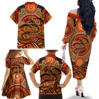 Barramundi Fish Family Matching Off The Shoulder Long Sleeve Dress and Hawaiian Shirt Aboriginal Dot Art Indigenous Pattern