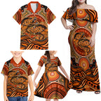 Barramundi Fish Family Matching Off Shoulder Maxi Dress and Hawaiian Shirt Aboriginal Dot Art Indigenous Pattern