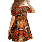 Barramundi Fish Family Matching Off Shoulder Short Dress and Hawaiian Shirt Aboriginal Dot Art Indigenous Pattern