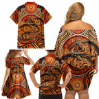 Barramundi Fish Family Matching Off Shoulder Short Dress and Hawaiian Shirt Aboriginal Dot Art Indigenous Pattern