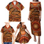Barramundi Fish Family Matching Puletasi and Hawaiian Shirt Aboriginal Dot Art Indigenous Pattern