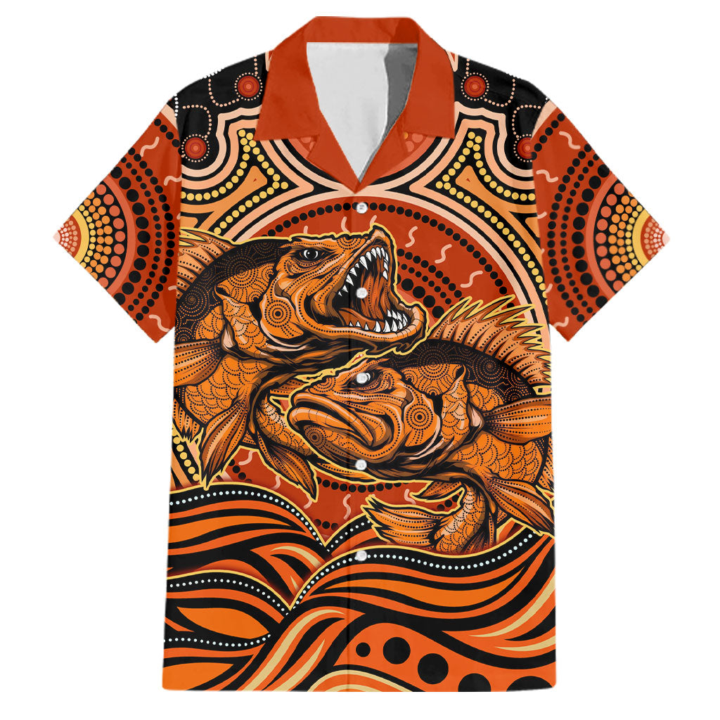 Barramundi Fish Family Matching Puletasi and Hawaiian Shirt Aboriginal Dot Art Indigenous Pattern