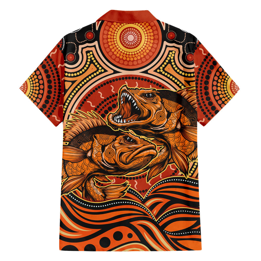 Barramundi Fish Family Matching Puletasi and Hawaiian Shirt Aboriginal Dot Art Indigenous Pattern