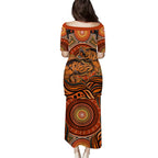 Barramundi Fish Family Matching Puletasi and Hawaiian Shirt Aboriginal Dot Art Indigenous Pattern