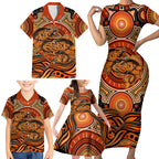 Barramundi Fish Family Matching Short Sleeve Bodycon Dress and Hawaiian Shirt Aboriginal Dot Art Indigenous Pattern