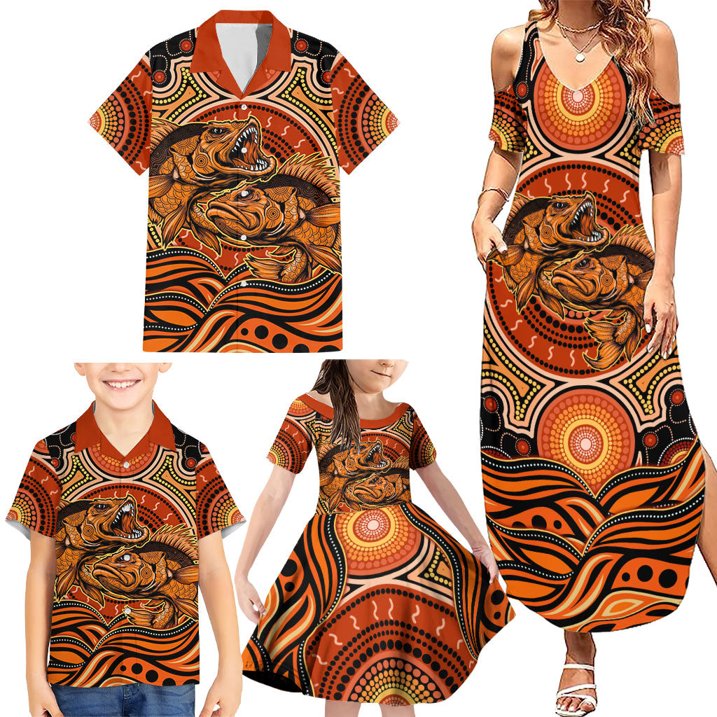 Barramundi Fish Family Matching Summer Maxi Dress and Hawaiian Shirt Aboriginal Dot Art Indigenous Pattern