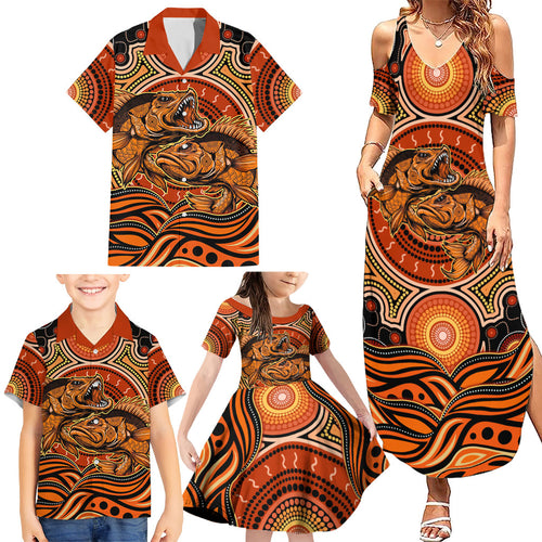Barramundi Fish Family Matching Summer Maxi Dress and Hawaiian Shirt Aboriginal Dot Art Indigenous Pattern