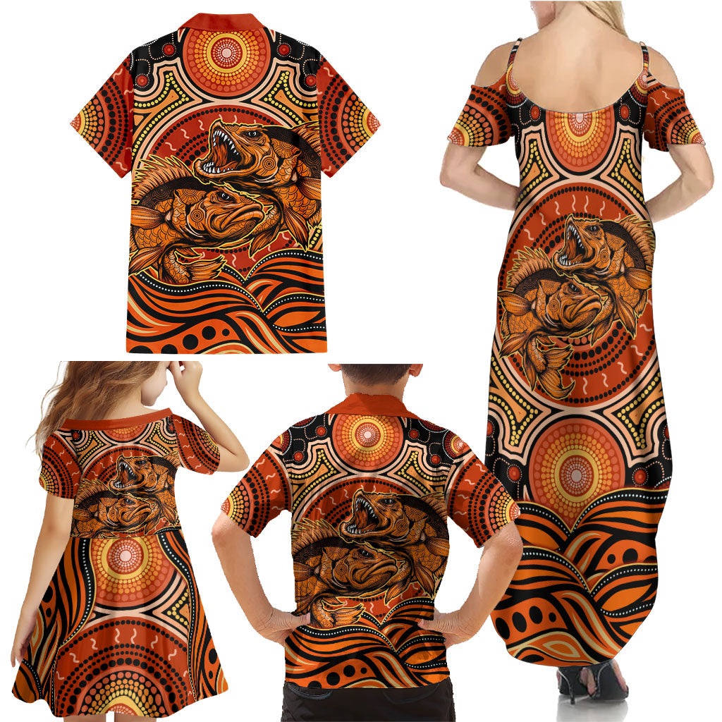 Barramundi Fish Family Matching Summer Maxi Dress and Hawaiian Shirt Aboriginal Dot Art Indigenous Pattern