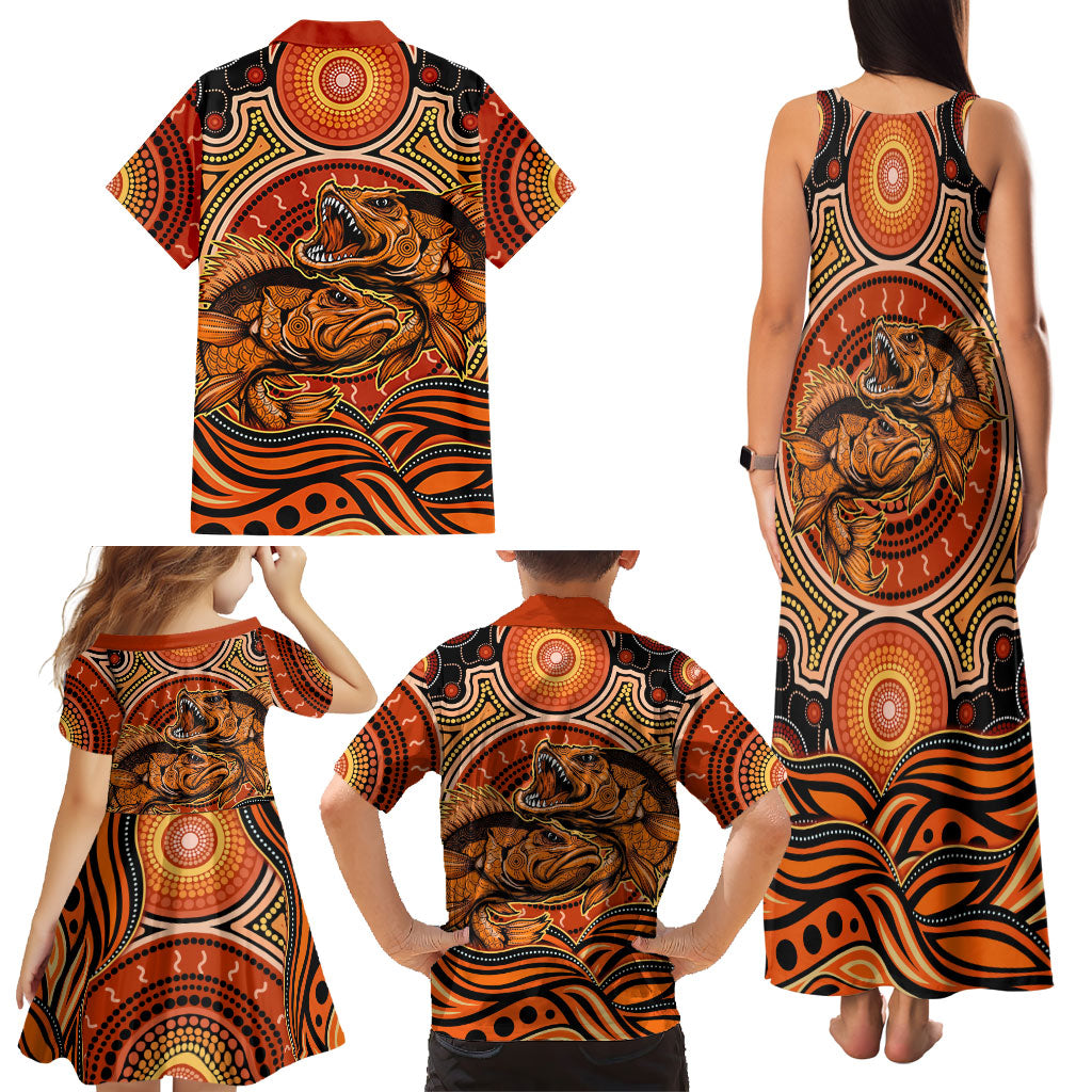 Barramundi Fish Family Matching Tank Maxi Dress and Hawaiian Shirt Aboriginal Dot Art Indigenous Pattern