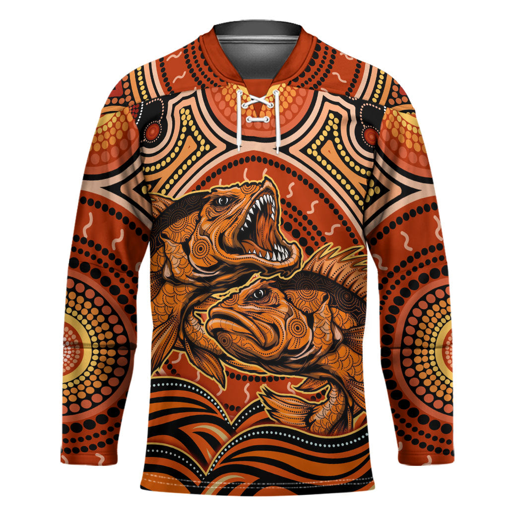 Barramundi Fish Hockey Jersey Aboriginal Dot Art Indigenous Pattern