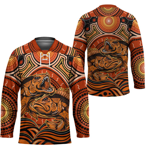 Barramundi Fish Hockey Jersey Aboriginal Dot Art Indigenous Pattern