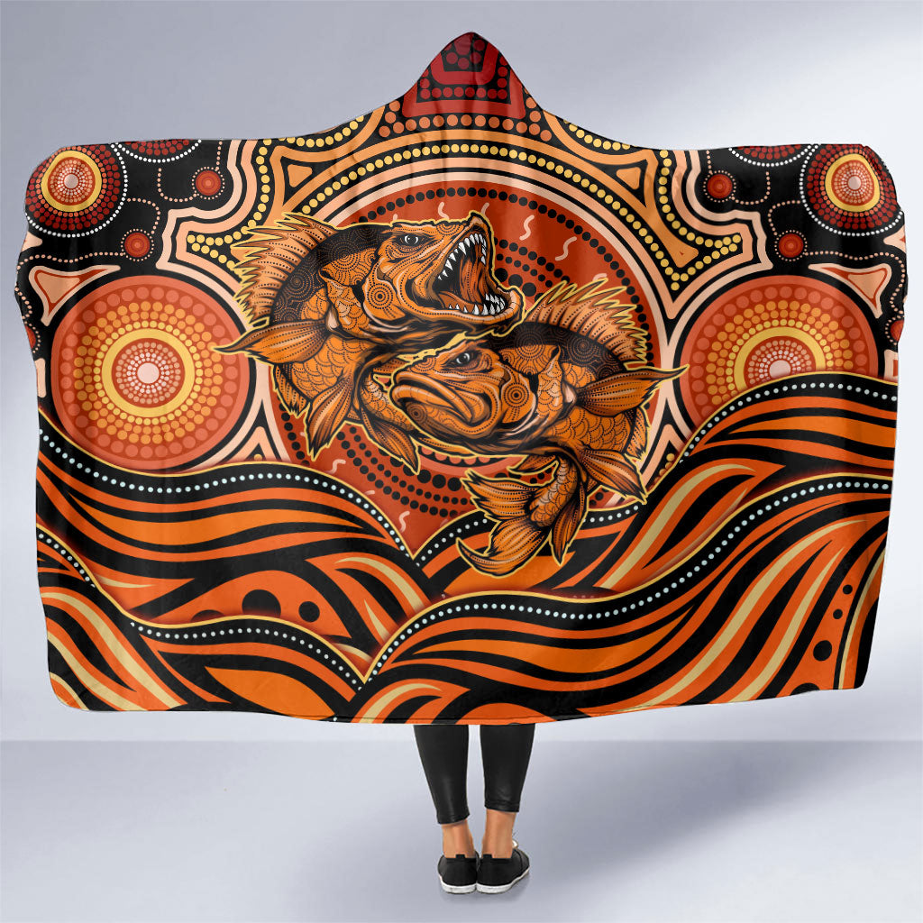 Barramundi Fish Hooded Blanket Aboriginal Dot Art Indigenous Pattern