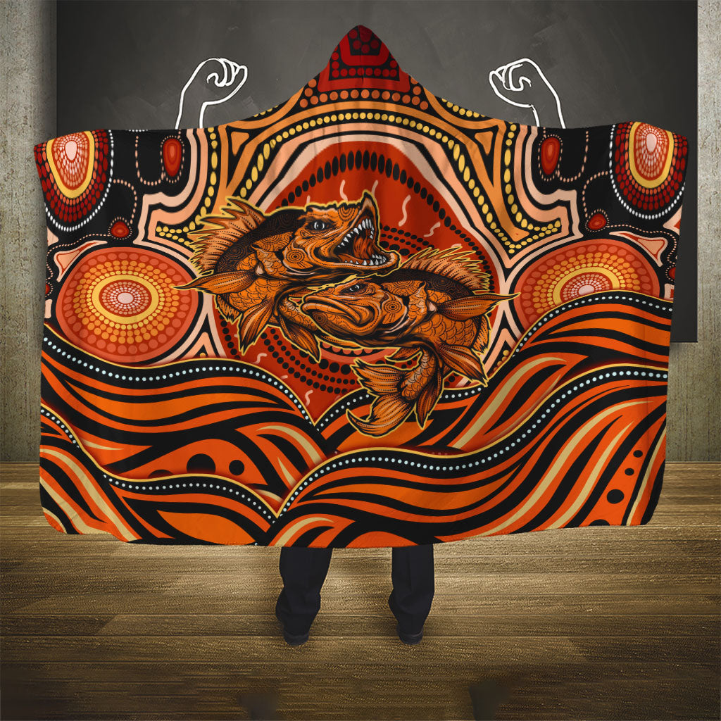 Barramundi Fish Hooded Blanket Aboriginal Dot Art Indigenous Pattern
