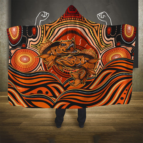 Barramundi Fish Hooded Blanket Aboriginal Dot Art Indigenous Pattern