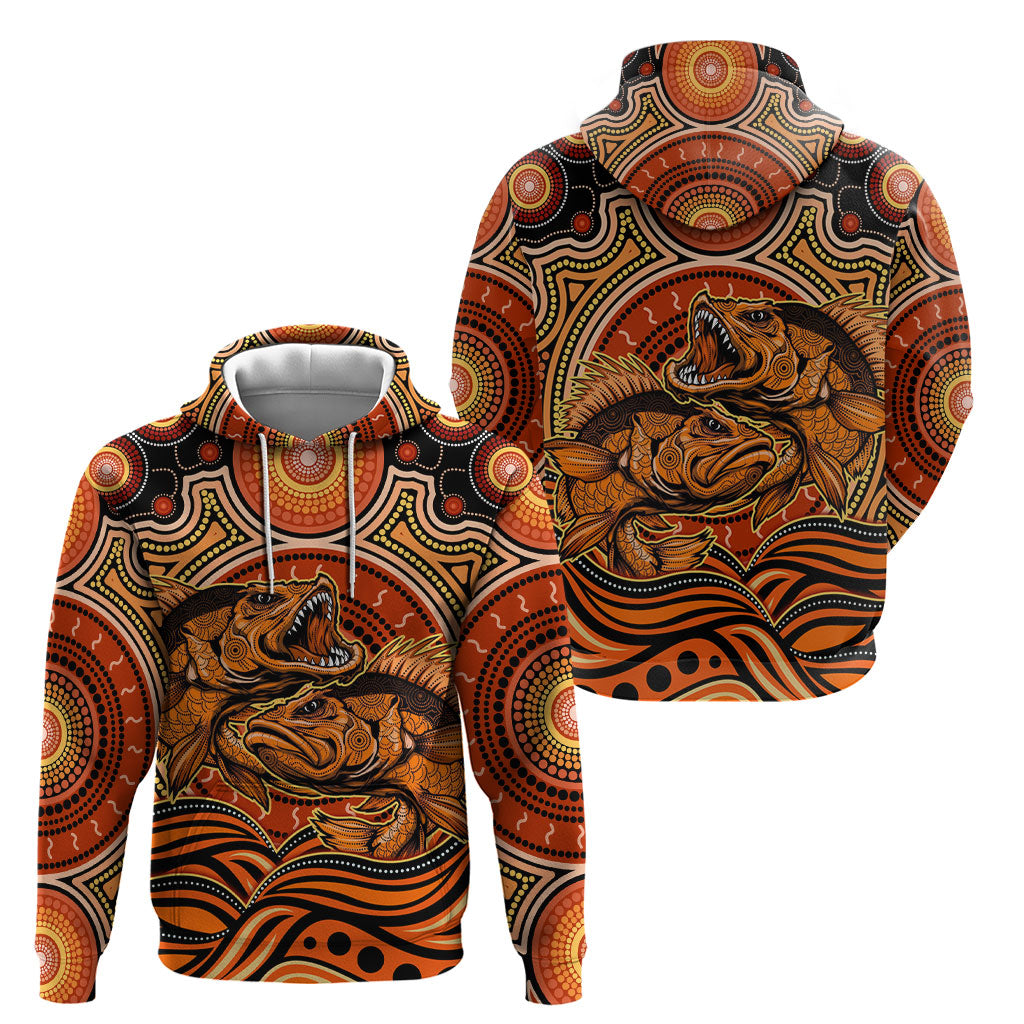 Barramundi Fish Hoodie Aboriginal Dot Art Indigenous Pattern
