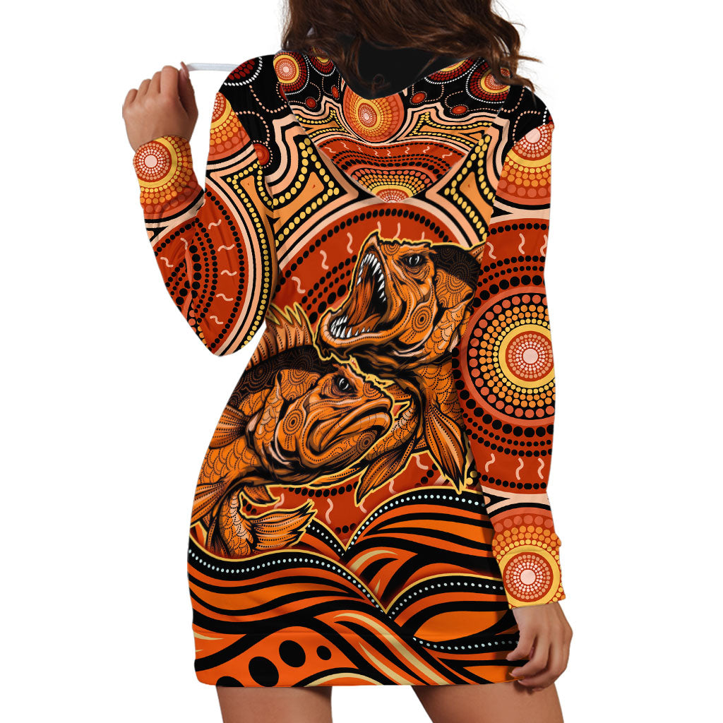 Barramundi Fish Hoodie Dress Aboriginal Dot Art Indigenous Pattern