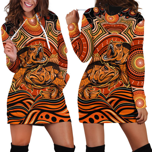 Barramundi Fish Hoodie Dress Aboriginal Dot Art Indigenous Pattern