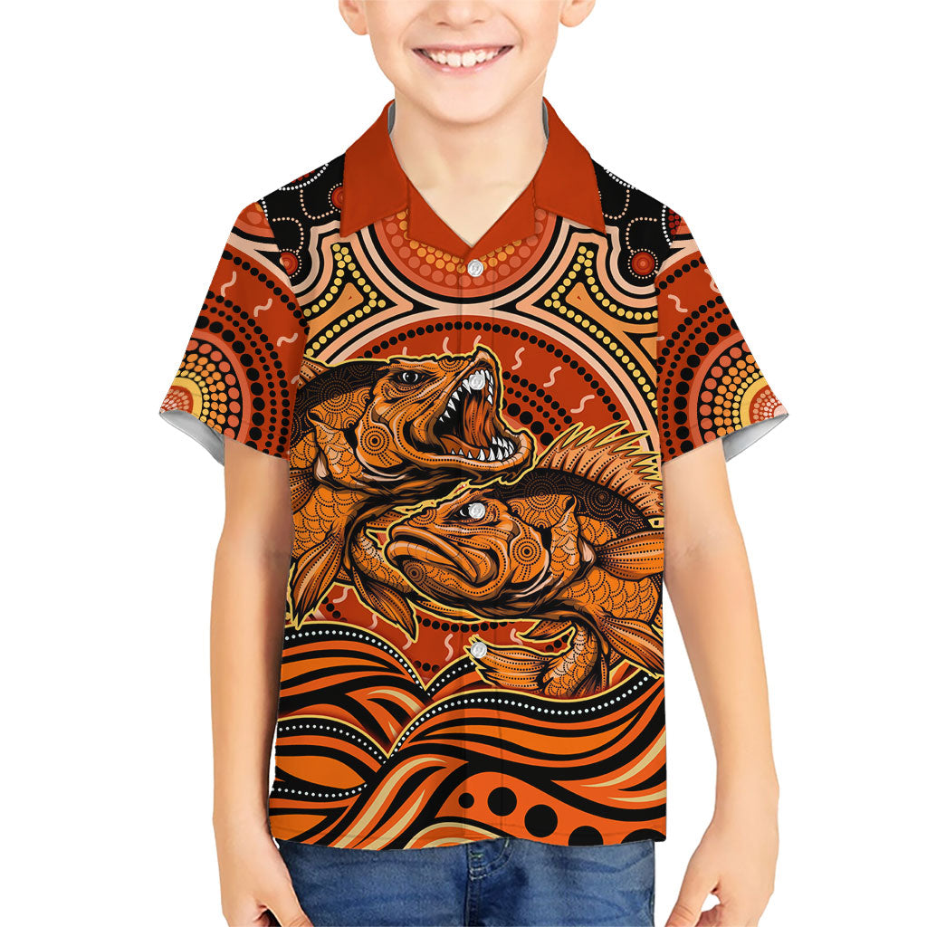 Barramundi Fish Kid Hawaiian Shirt Aboriginal Dot Art Indigenous Pattern