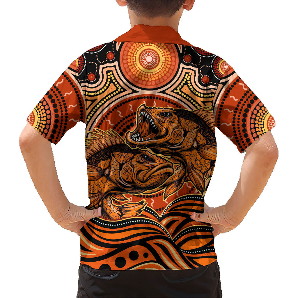 Barramundi Fish Kid Hawaiian Shirt Aboriginal Dot Art Indigenous Pattern