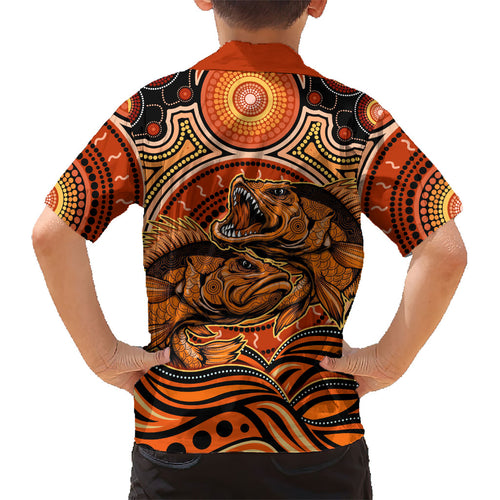 Barramundi Fish Kid Hawaiian Shirt Aboriginal Dot Art Indigenous Pattern