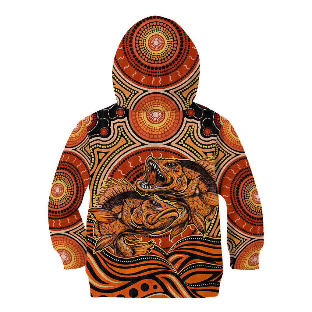 Barramundi Fish Kid Hoodie Aboriginal Dot Art Indigenous Pattern