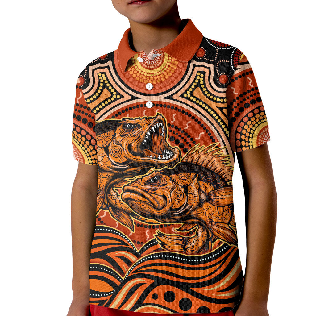 Barramundi Fish Kid Polo Shirt Aboriginal Dot Art Indigenous Pattern