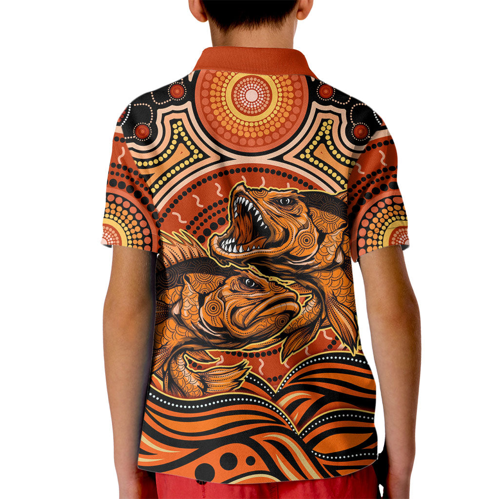Barramundi Fish Kid Polo Shirt Aboriginal Dot Art Indigenous Pattern