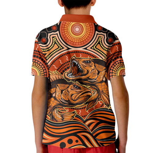 Barramundi Fish Kid Polo Shirt Aboriginal Dot Art Indigenous Pattern