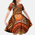 Barramundi Fish Kid Short Sleeve Dress Aboriginal Dot Art Indigenous Pattern