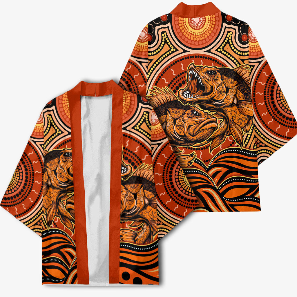 Barramundi Fish Kimono Aboriginal Dot Art Indigenous Pattern