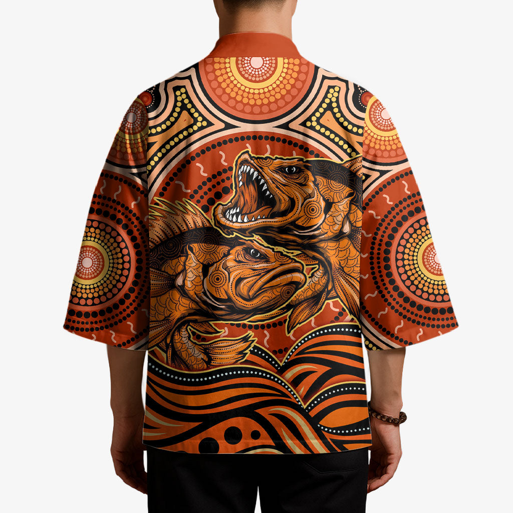 Barramundi Fish Kimono Aboriginal Dot Art Indigenous Pattern