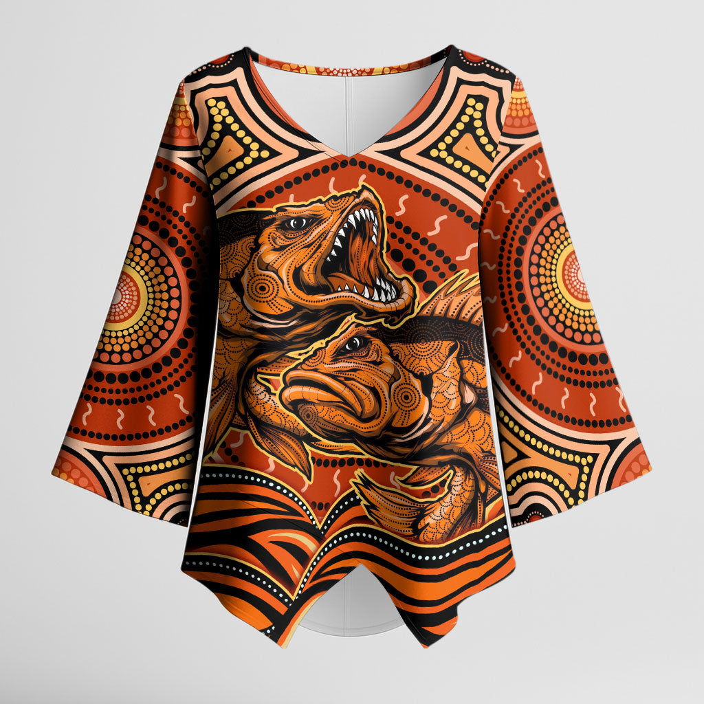 Barramundi Fish Kimono Sleeve Blouse Aboriginal Dot Art Indigenous Pattern