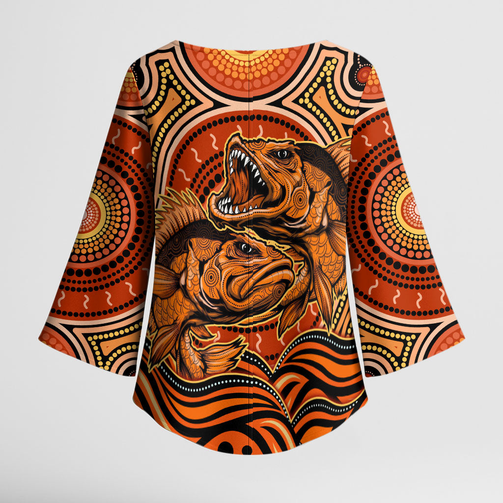 Barramundi Fish Kimono Sleeve Blouse Aboriginal Dot Art Indigenous Pattern