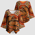 Barramundi Fish Kimono Sleeve Blouse Aboriginal Dot Art Indigenous Pattern