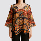 Barramundi Fish Kimono Sleeve Blouse Aboriginal Dot Art Indigenous Pattern