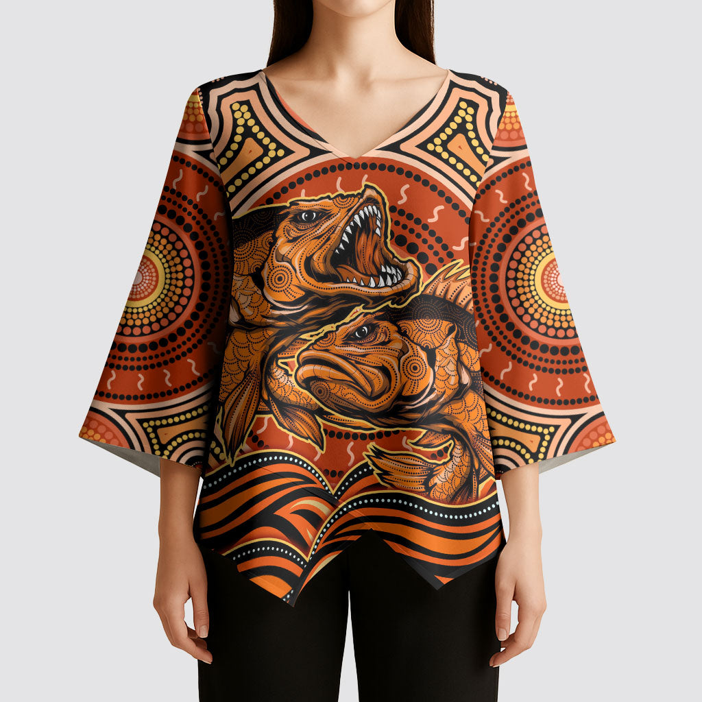 Barramundi Fish Kimono Sleeve Blouse Aboriginal Dot Art Indigenous Pattern