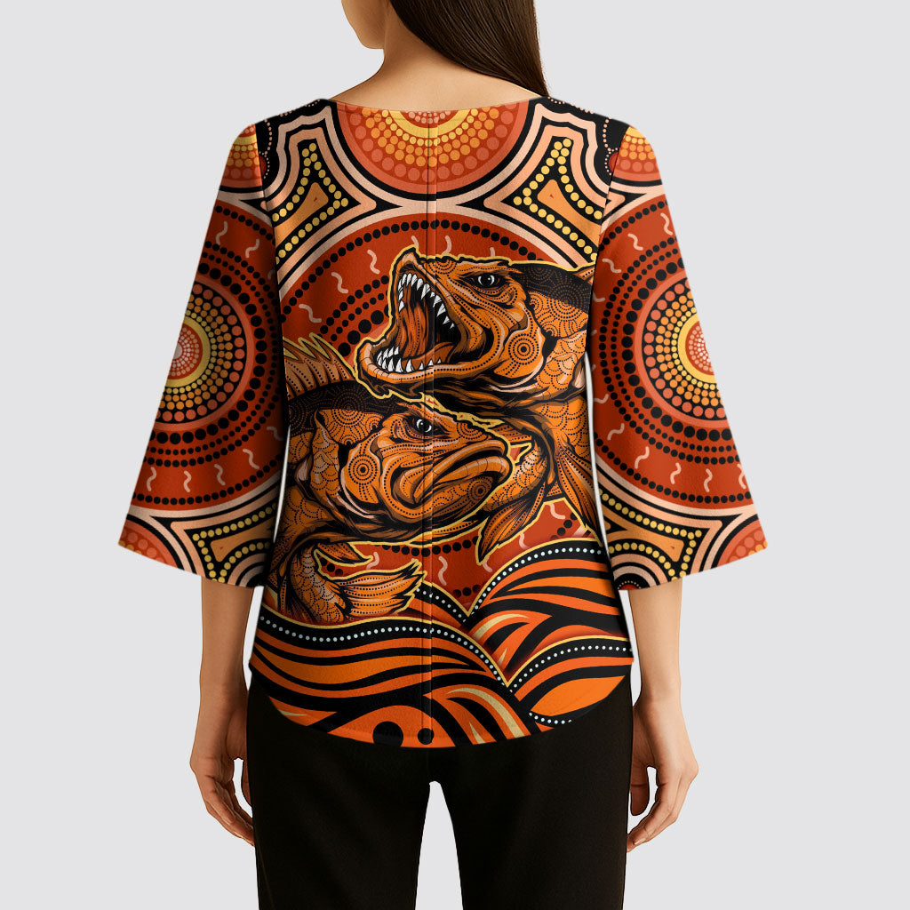 Barramundi Fish Kimono Sleeve Blouse Aboriginal Dot Art Indigenous Pattern
