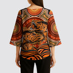 Barramundi Fish Kimono Sleeve Blouse Aboriginal Dot Art Indigenous Pattern