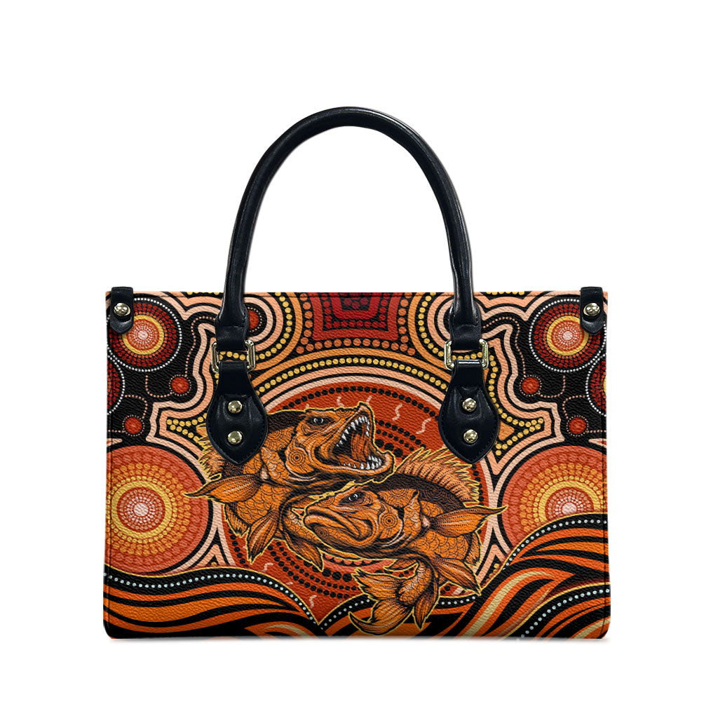 Barramundi Fish Leather Bag Aboriginal Dot Art Indigenous Pattern