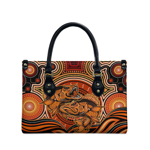 Barramundi Fish Leather Bag Aboriginal Dot Art Indigenous Pattern
