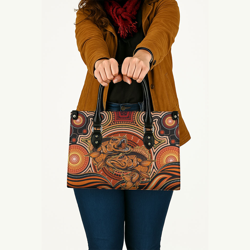 Barramundi Fish Leather Bag Aboriginal Dot Art Indigenous Pattern