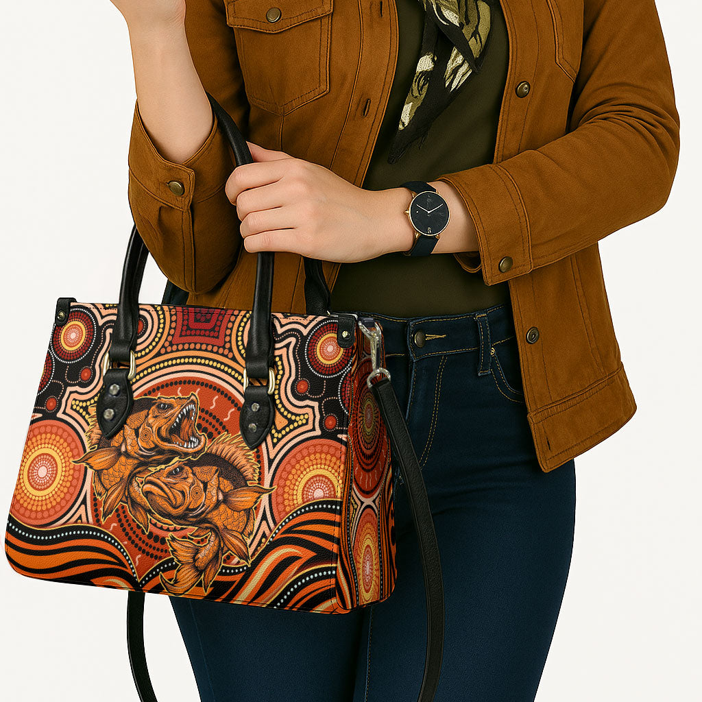 Barramundi Fish Leather Bag Aboriginal Dot Art Indigenous Pattern