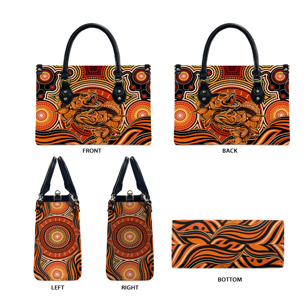 Barramundi Fish Leather Bag Aboriginal Dot Art Indigenous Pattern