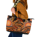 Barramundi Fish Leather Tote Bag Aboriginal Dot Art Indigenous Pattern