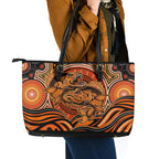 Barramundi Fish Leather Tote Bag Aboriginal Dot Art Indigenous Pattern