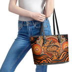 Barramundi Fish Leather Tote Bag Aboriginal Dot Art Indigenous Pattern