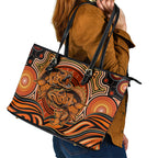 Barramundi Fish Leather Tote Bag Aboriginal Dot Art Indigenous Pattern