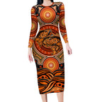Barramundi Fish Long Sleeve Bodycon Dress Aboriginal Dot Art Indigenous Pattern