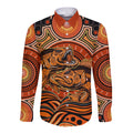 Barramundi Fish Long Sleeve Button Shirt Aboriginal Dot Art Indigenous Pattern
