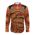 Barramundi Fish Long Sleeve Button Shirt Aboriginal Dot Art Indigenous Pattern